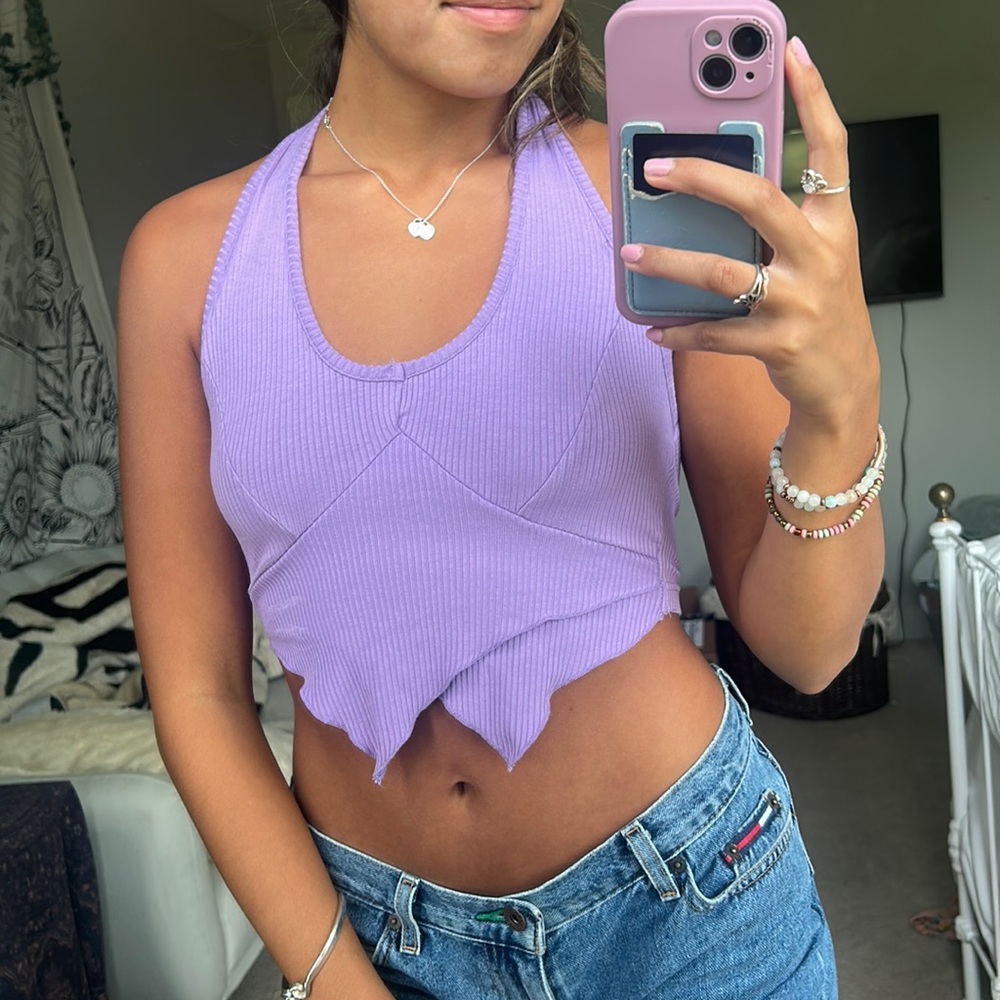 Purple Princess Polly ribbed halter top